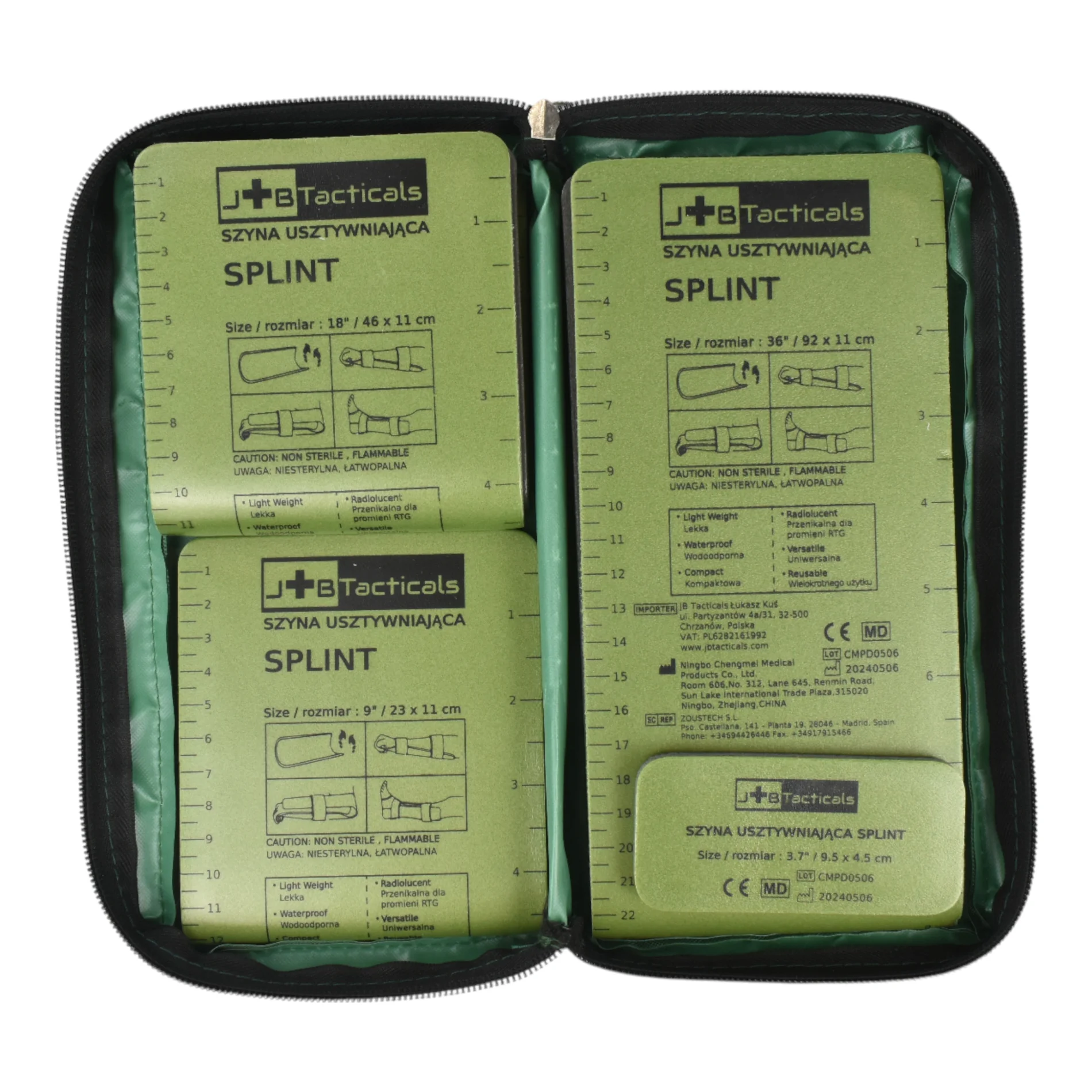Zestaw szyn unieruchamiających typu SPLINT – 4 szyny do stabilizacji złamań 92 / 46 / 23/ 9,5 cm + torba